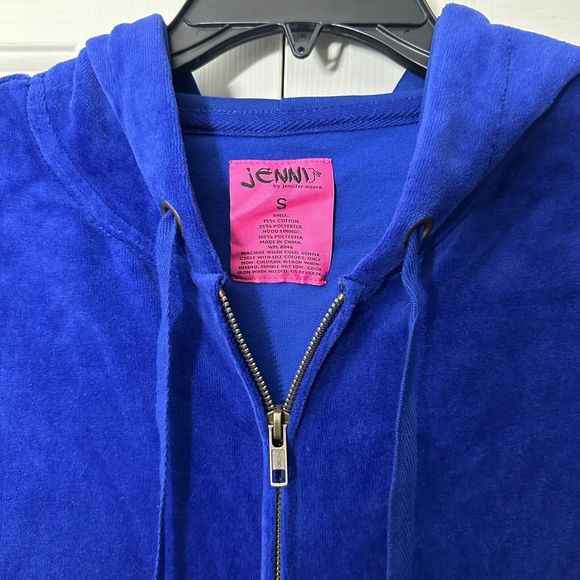 Jenni By Jennifer Moore Royal Blue Solid Velour Hooded Full Zip Sweater Jacket S - Picture 5 of 14